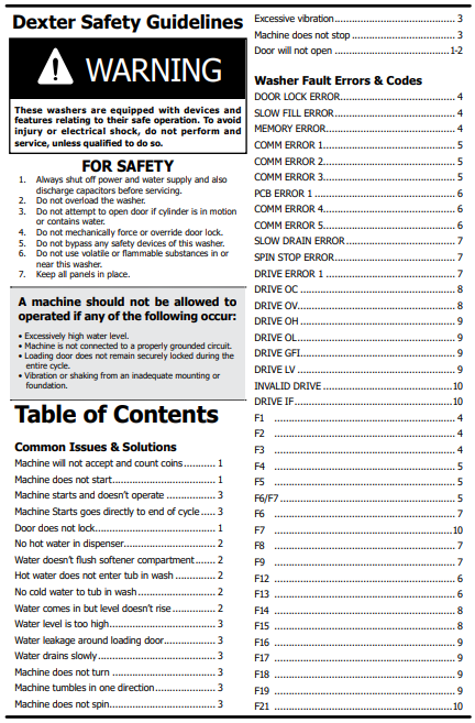 Dexter washer codes